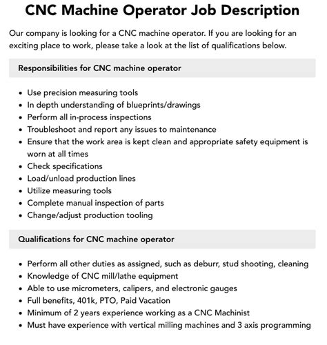 cnc turning machine operator job description|cnc machine operator job role.